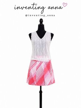 360 Pink and White Athletic Geometric Striped Tennis Skirt/Skort